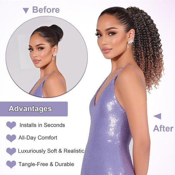 Curly Ponytail Extension Human Hair 16 Inch Afro Kinky Drawstring for Daily Wear main image 6